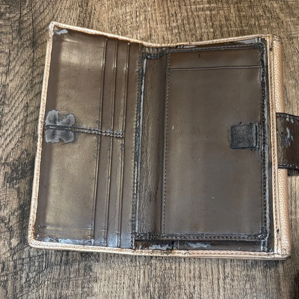 Coach Metallic Leather Tan Brown Kisslock Rehab Wallet clutch - Picture 3 of 8